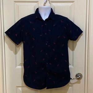 Cactus Man-Men's Short Sleeve Button‎ Down-Slim Fit-Navy Blue/Pink Airplanes- S